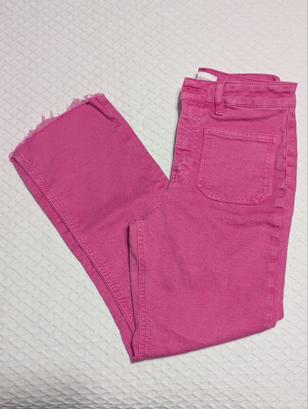 Zara Pink Sailor Cropped Flare Jeans Pants Unfinished Raw Hem Women's Size 4